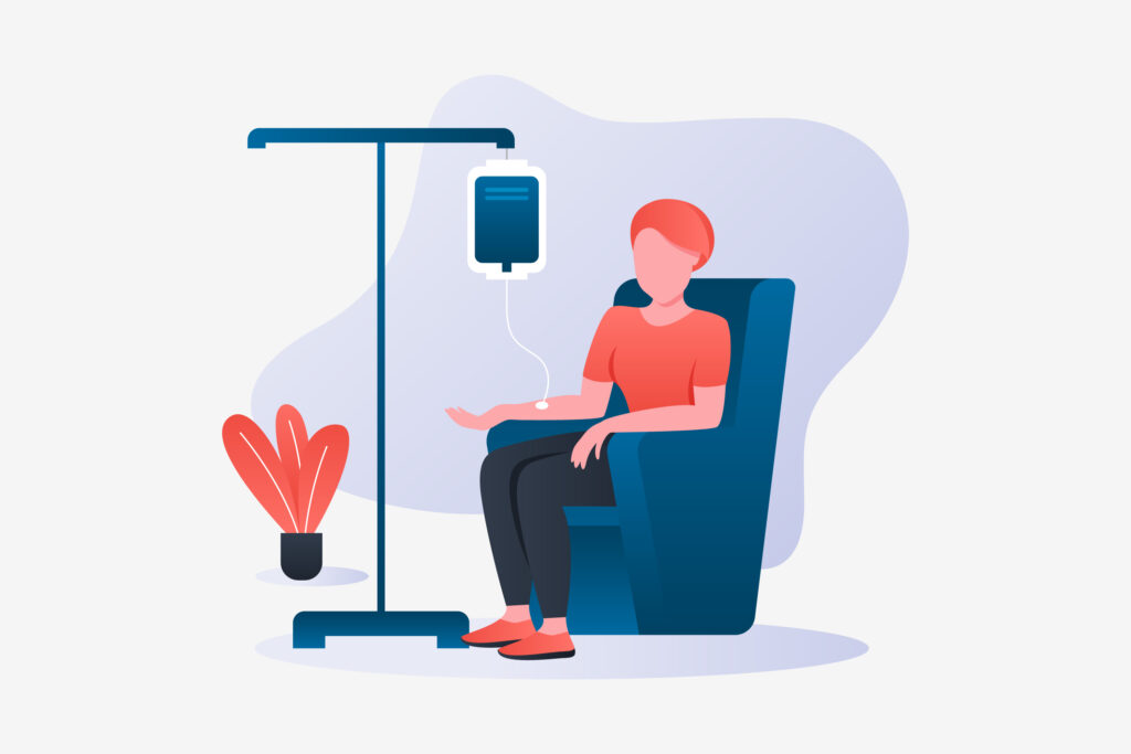 A vector illustration of a person receiving an iv infusion.